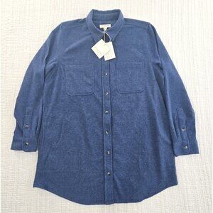 NEW Beach Lunch Lounge Shacket Women's L Heathered Blue Shirt Jacket NWT Brushed